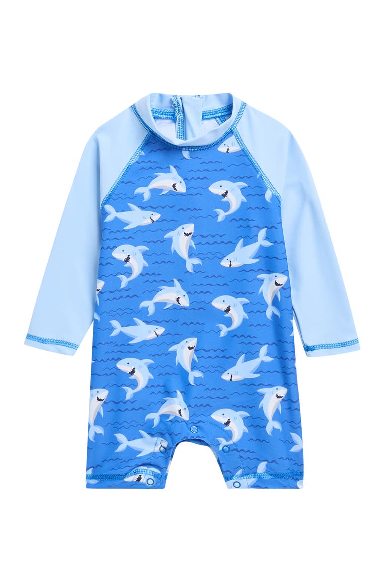 Long Sleeve UPF 50+ One-Piece Rashguard Swimsuit, Main, color, BLUE