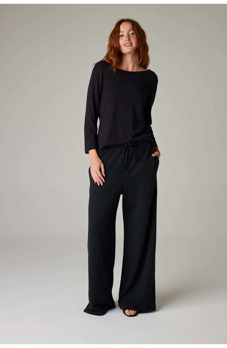 eavolu Nasaya Eco-Luxe Rib Bateau Neck 3/4 Length Sleeve Top - Ultra-Luxe Flow, Alternate, color, Coal Black