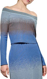 Ming Wang Ombré Off the Shoulder Crop Sweater