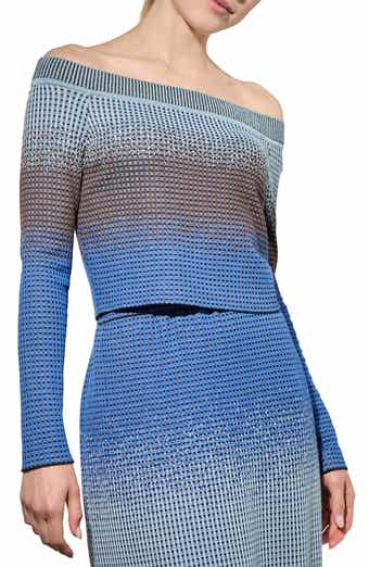 Ming Wang Ombré Off the Shoulder Crop Sweater