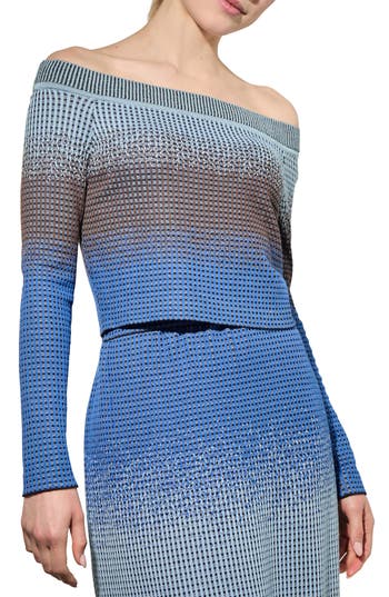 Ming Wang Ombré Off The Shoulder Crop Sweater In Multi