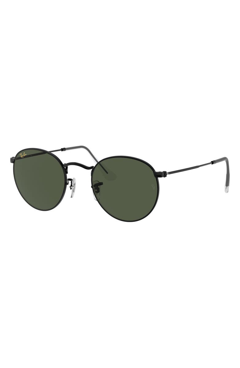 Ray-Ban 47mm Round Sunglasses, Alternate, color, Shiny Black/ Green