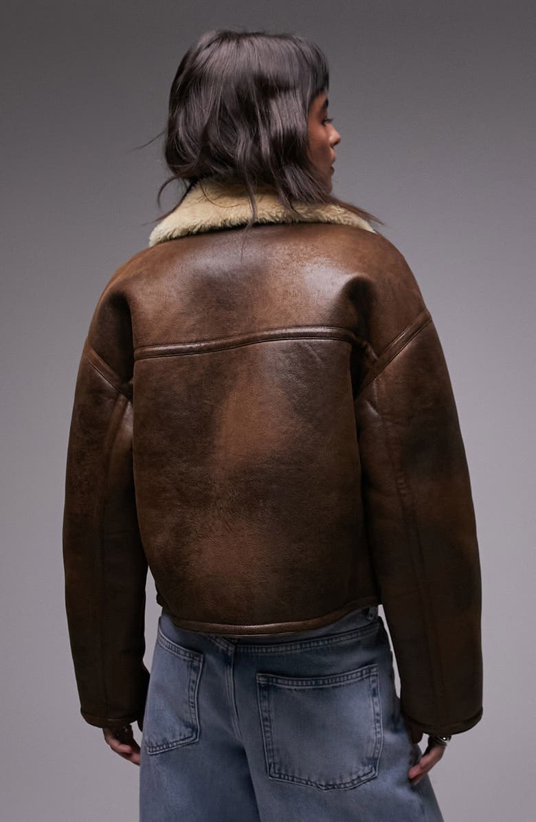 Topshop Faux Shearling Crop Aviator Jacket, Alternate, color,