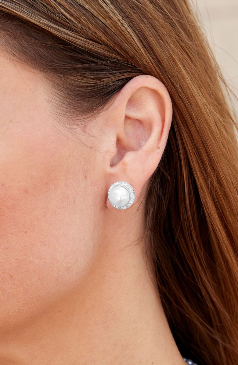 SAVVY CIE JEWELS 11mm Freshwater Pearl CZ Halo Stud Earrings, Alternate, color, White