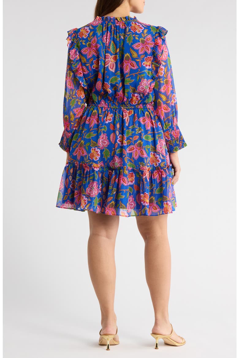 Wendey Floral Print Metallic Long Sleeve Dress, Alternate, color, BLUE-MULT