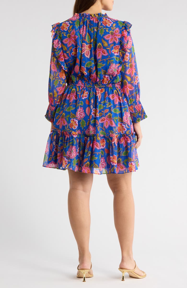 SUGARLIPS Wendey Floral Print Metallic Long Sleeve Dress, Alternate, color, Blue-Mult