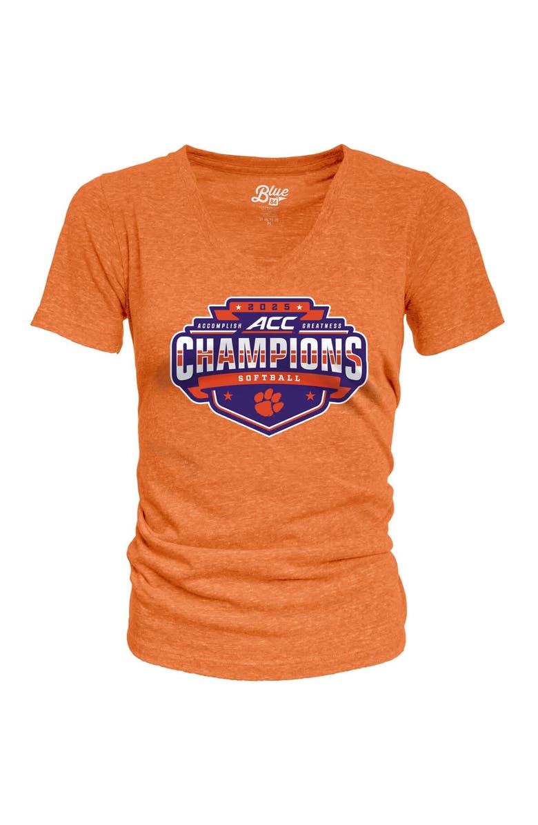 BLUE 84 Women's Blue 84  Orange Clemson Tigers 2025 ACC Softball Conference Tournament Champions Locker Room V-Neck T-Shirt, Main, color, 