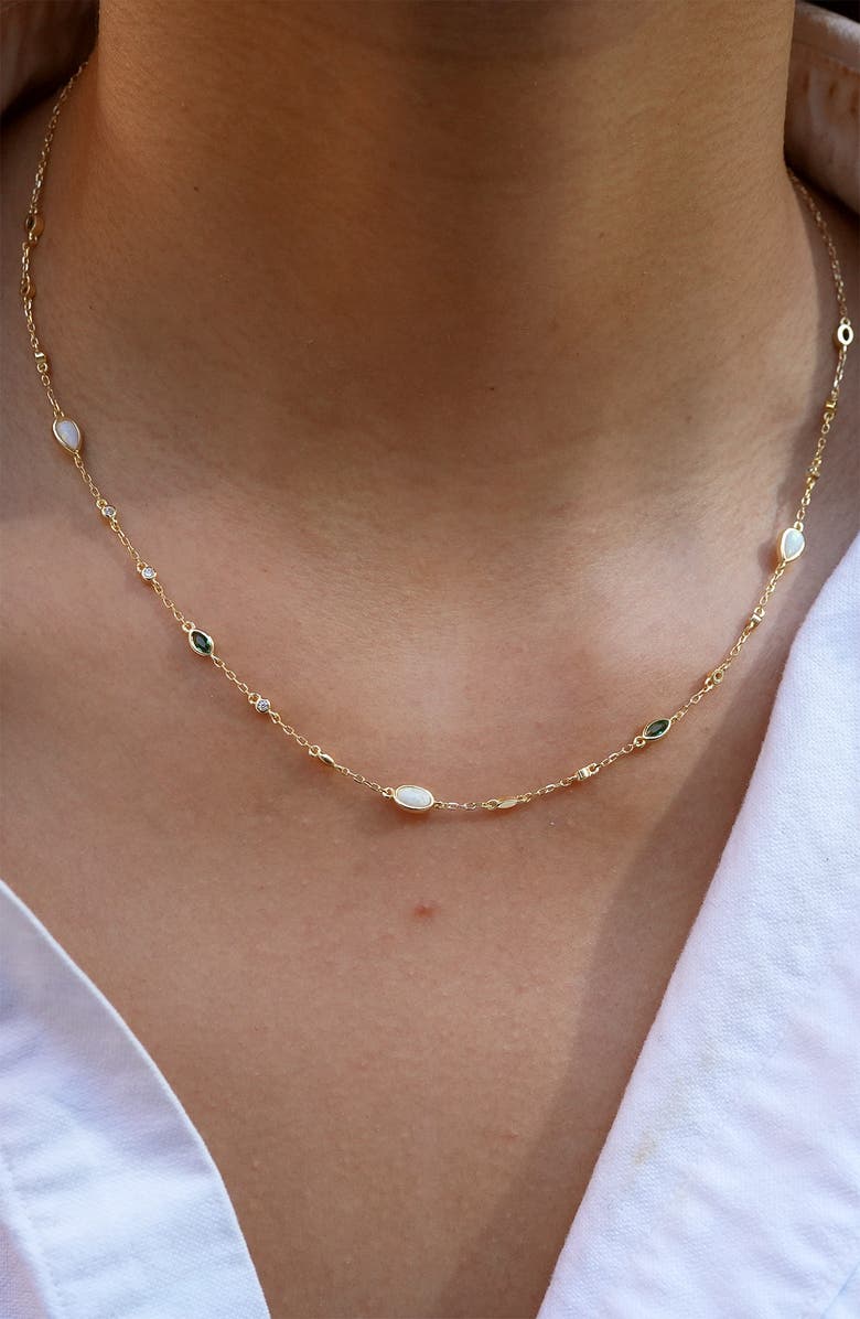 Argento Vivo Sterling Silver Opal & Cubic Zirconia Necklace, Alternate, color, Gold