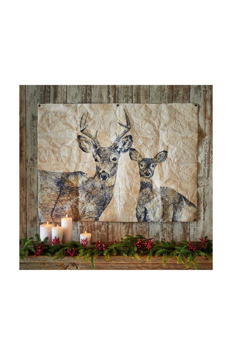 tag Deer and Fawn Wall Art Panels for Christmas Decor Natural, Alternate, color, Beige
