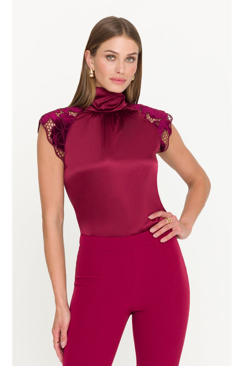 Rachel Velvet Lace Halter Blouse, Alternate, color, Crimson