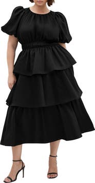 City Chic Heavenly Tiered Puff Sleeve Midi Dress
