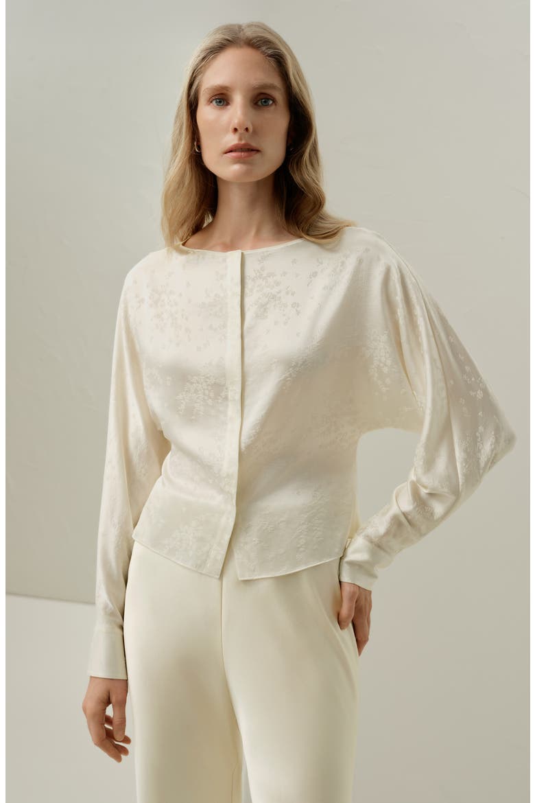 Women's YING Jacquard Silk Blouse, Alternate, color, Lily White