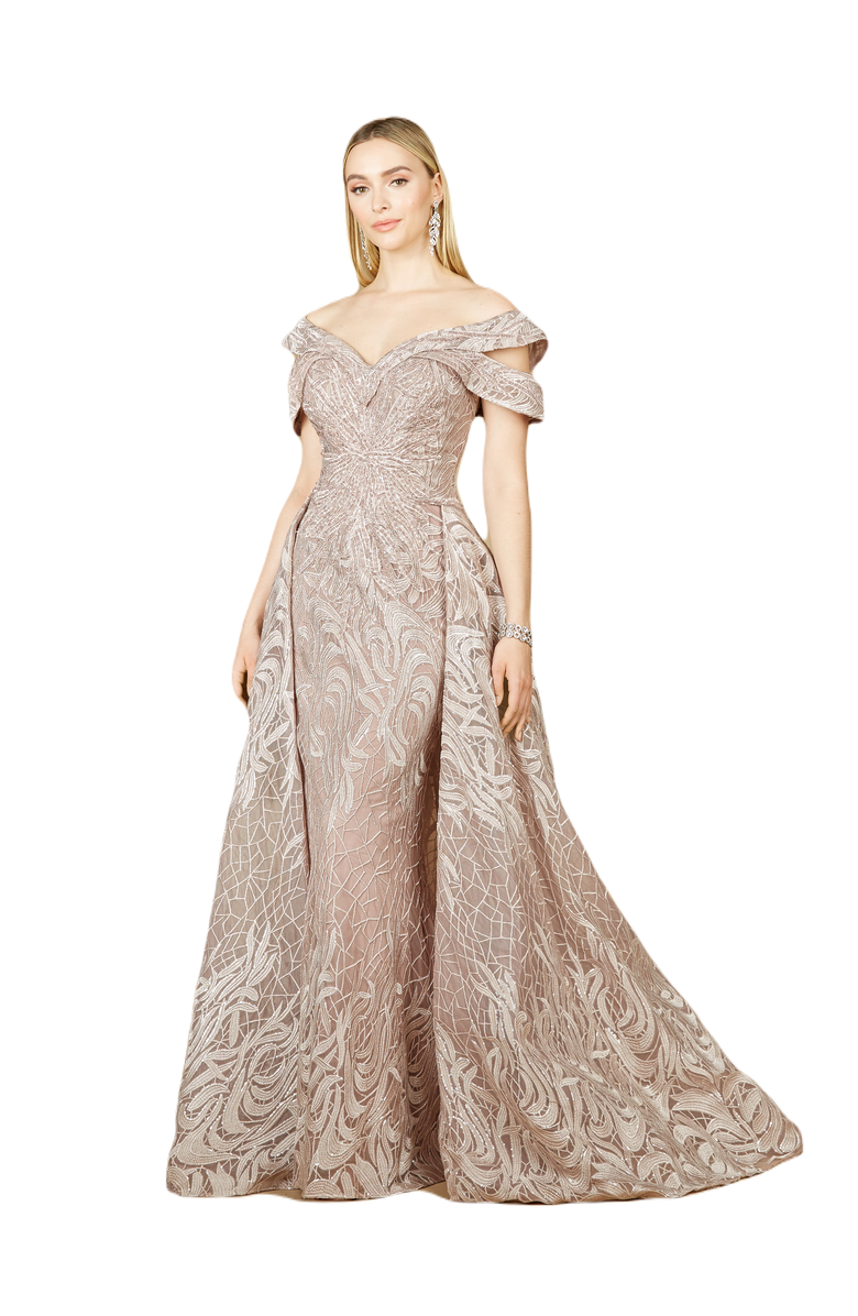 LARA New York Off Shoulder Mermaid Lace Gown, Main, color,