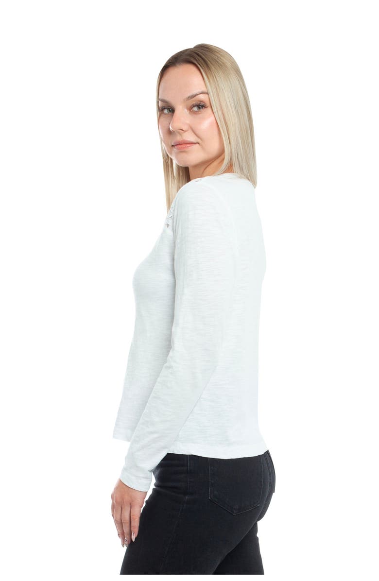 WILT Clothing V-Neck Long Sleeve Mixed Media Tee with Lace Inset, Alternate, color, Black