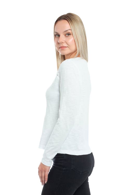 Wilt Clothing V-neck Long Sleeve Mixed Media Tee With Lace Inset In White