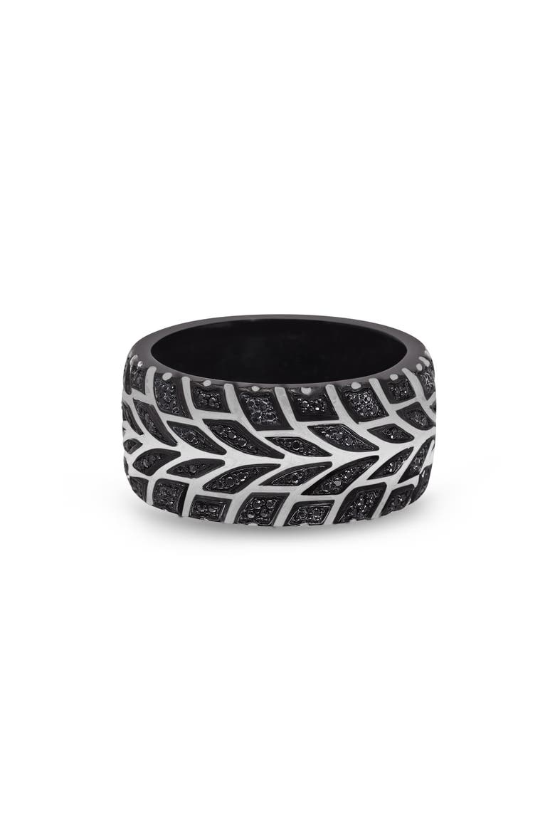 Racer Swag Tire Tread Sterling Silver & Black Diamond Ring, Main, color, Dark Grey