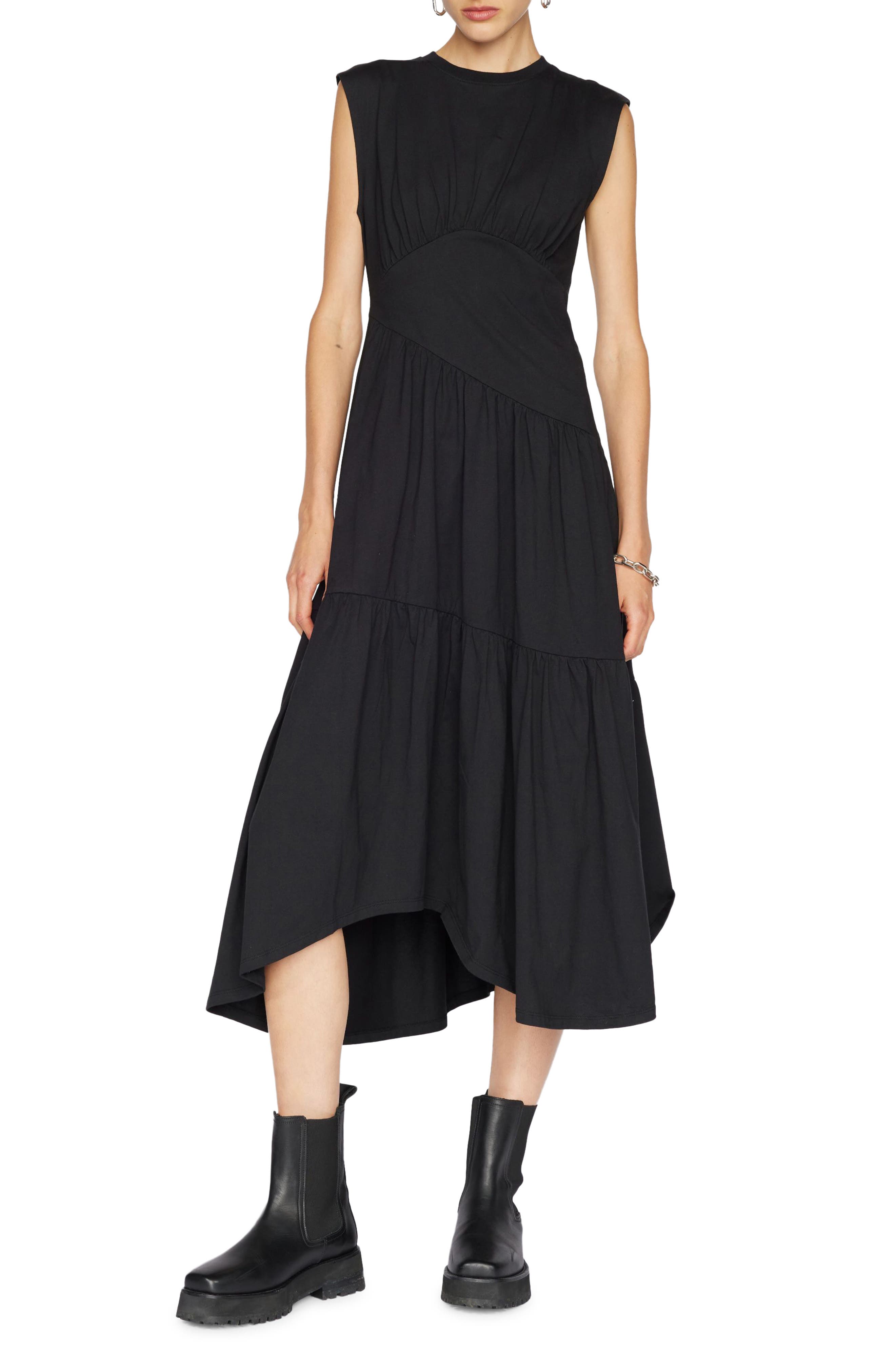 FRAME Gathered Seam Organic Cotton A-Line Midi Dress