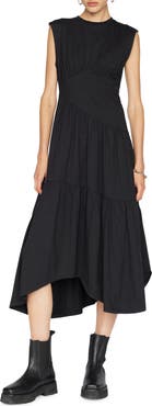 FRAME Gathered Seam Organic Cotton A-Line Midi Dress