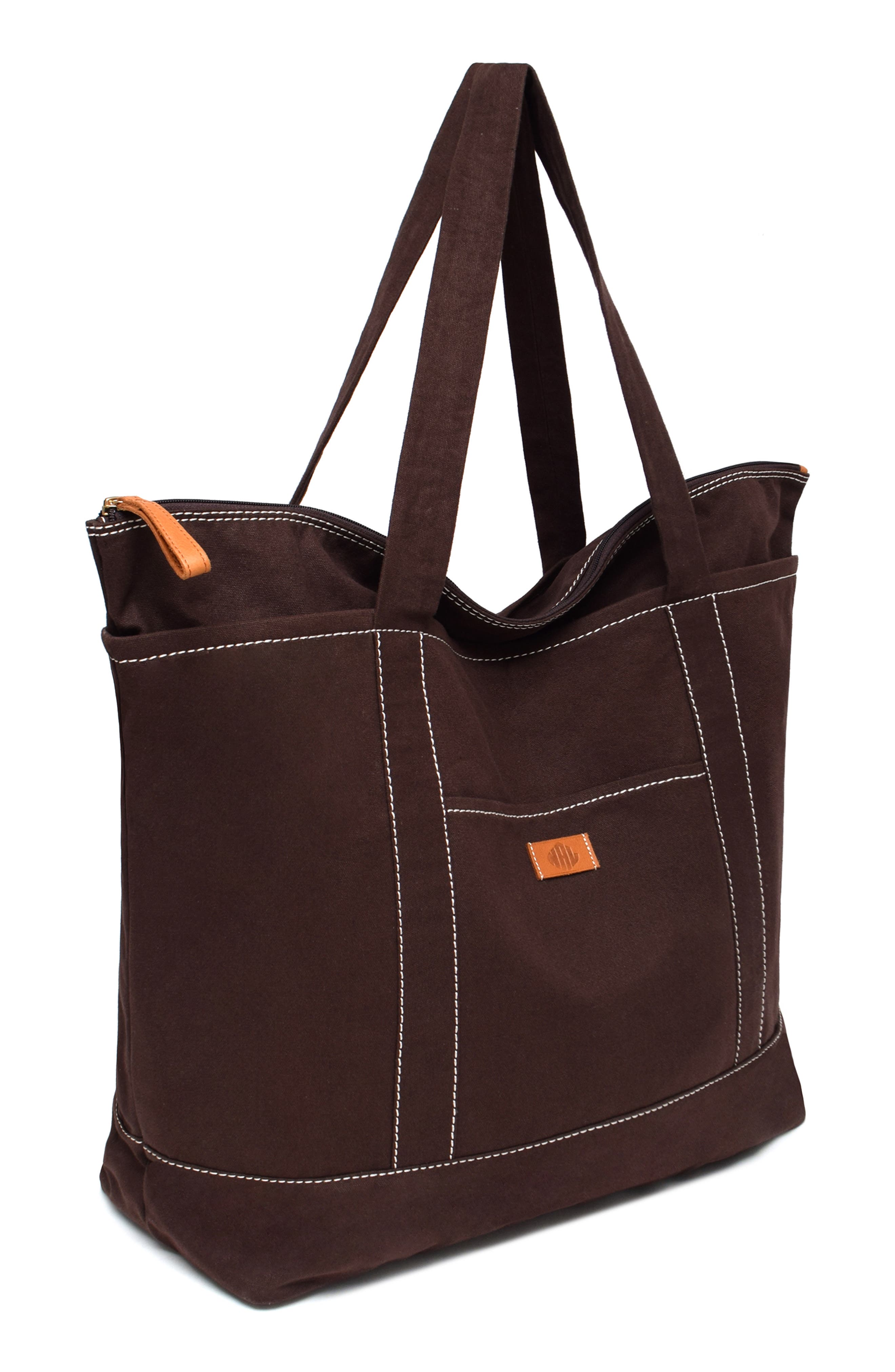 Kylee Contrast Stitched Canvas Travel Tote, Alternate, color, JAVA