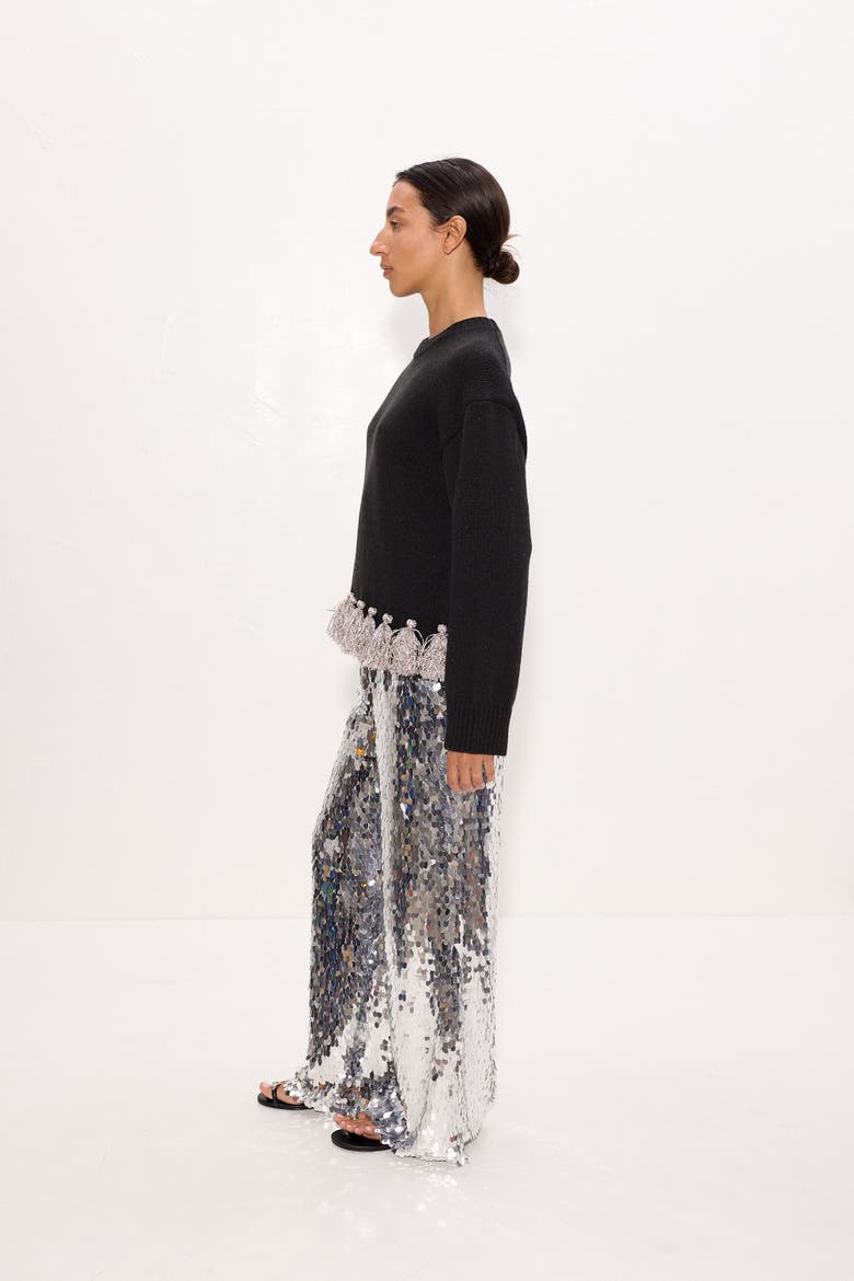 Roni Metallic Tassel Sweater, Alternate, color, Black/Satellite Silver