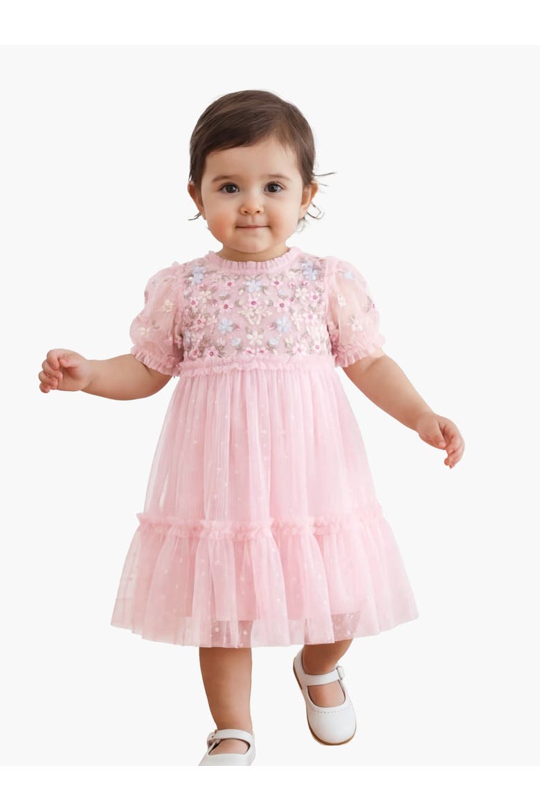 Garland Ribbon Bodice Baby Dress, Main, color, Peony Pink/Pastel