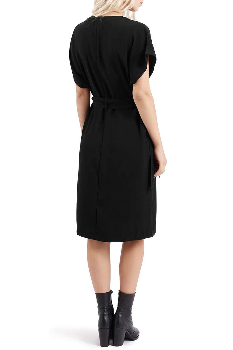 Belted A-Line Dress, Alternate, color, BLACK