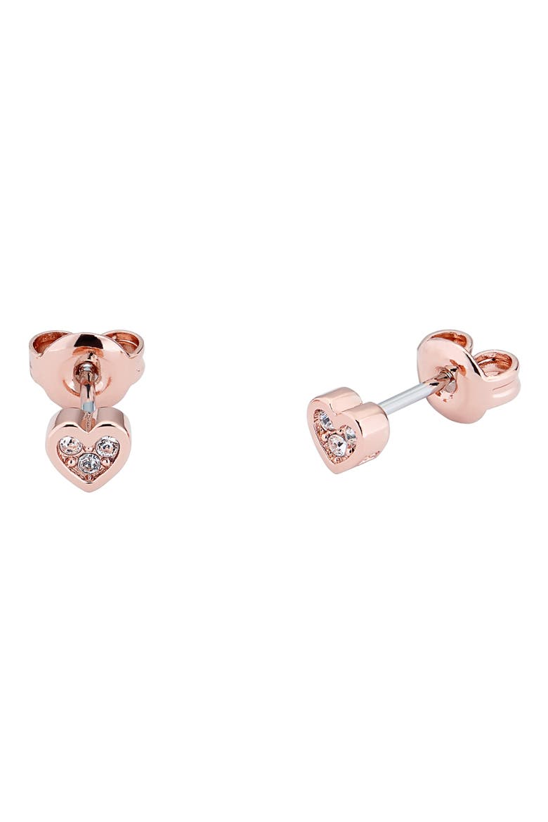 Neena Nano Heart Stud Earrings, Alternate, color, ROSE GOLD TONE CLEAR CRYSTAL