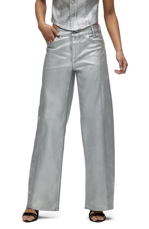 Lexi Seamed Metallic Straight Leg Jeans (Matte Silver Foil)