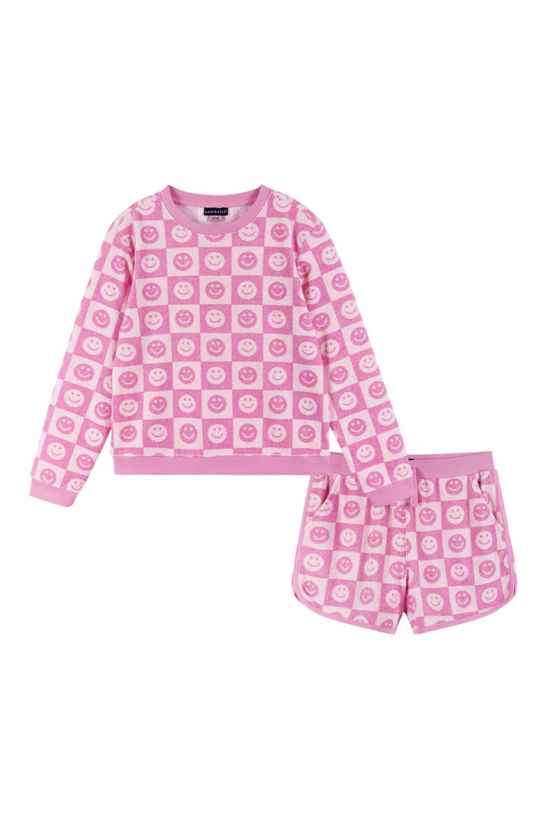 Kids' Smiley Terry Cover-Up Top & Shorts Set, Main, color, PINK SMILEY
