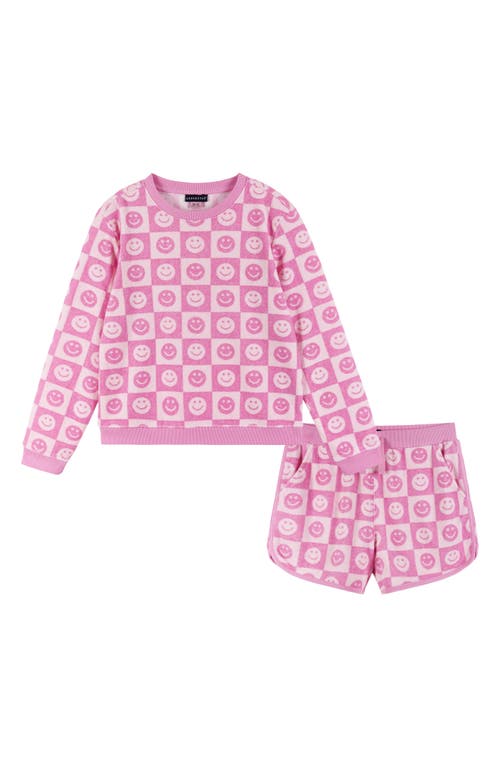 Shop Andy & Evan Kids' Smiley Terry Cover-up Top & Shorts Set In Pink Smiley