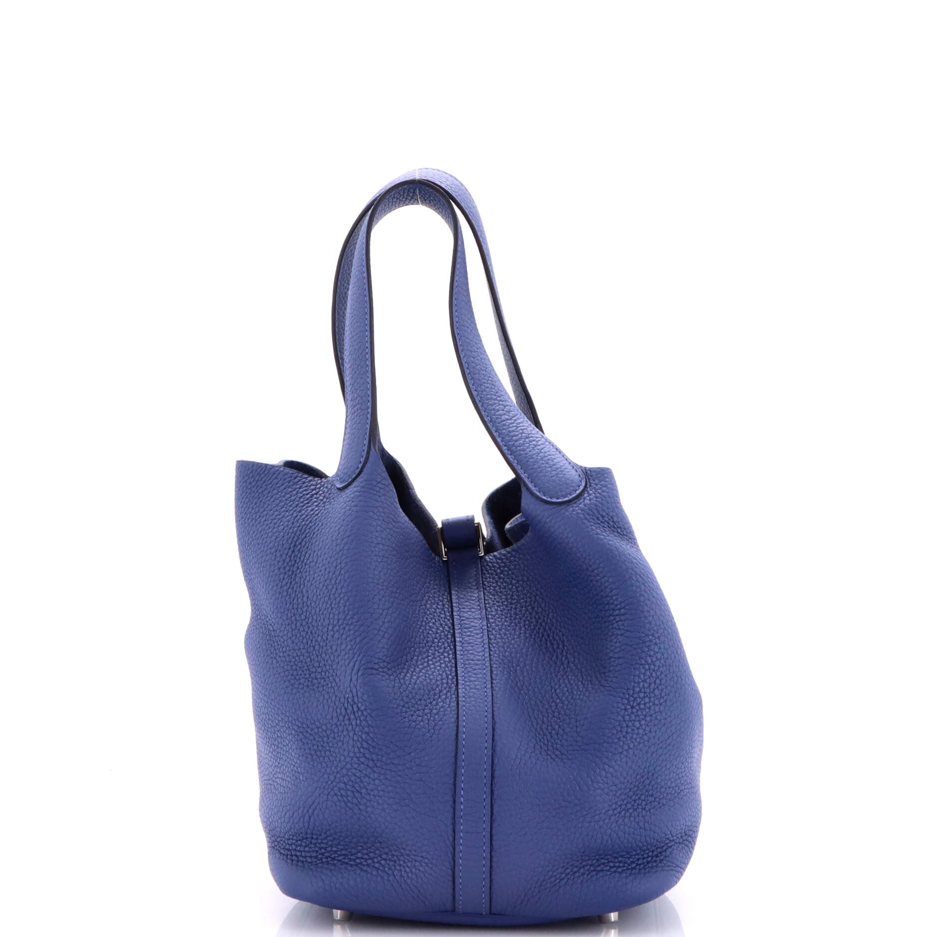 Pre-Owned Hermes Picotin Lock Bag Clemence MM, Alternate, color, Bleu Brighton