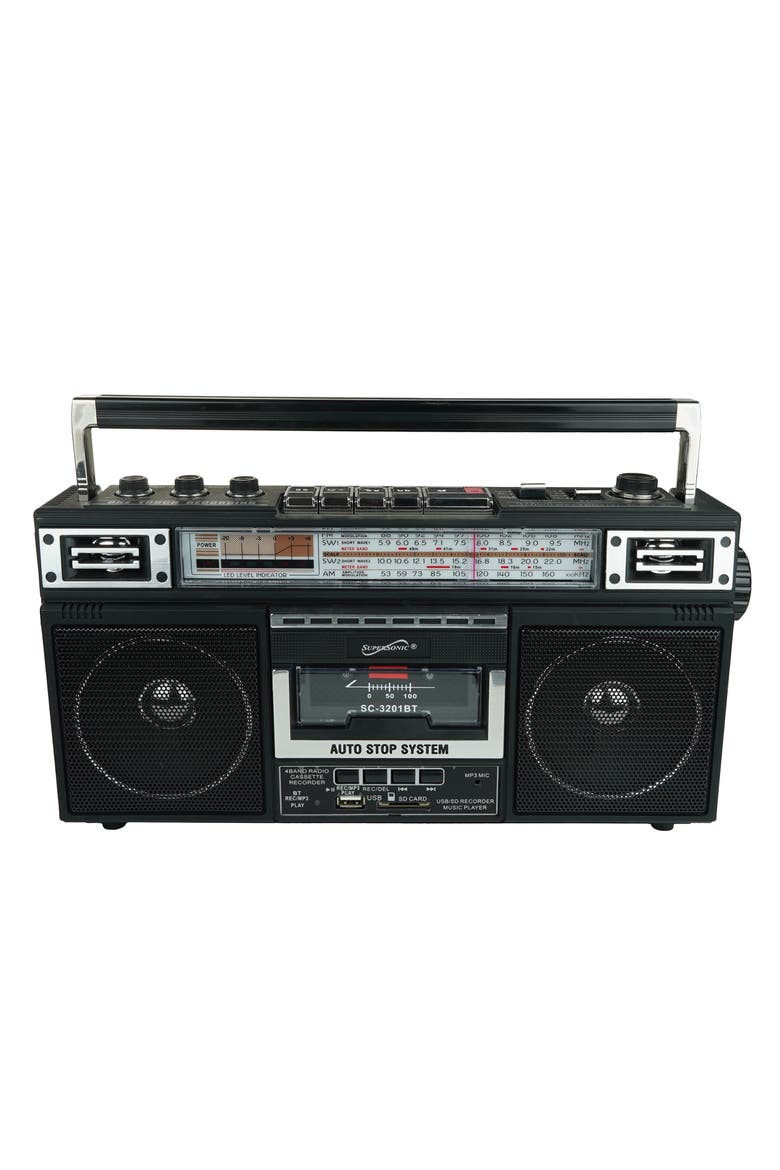 Retro Radio Speaker & Cassette Player w/Bluetooth Black, Main, color, Black