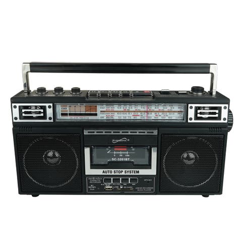 Retro Radio Speaker & Cassette Player w/Bluetooth Black
