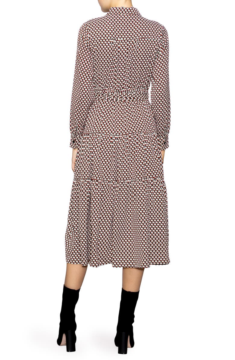 MELLODAY Tiered Long Sleeve Shirtdress, Alternate, color, Multi Red