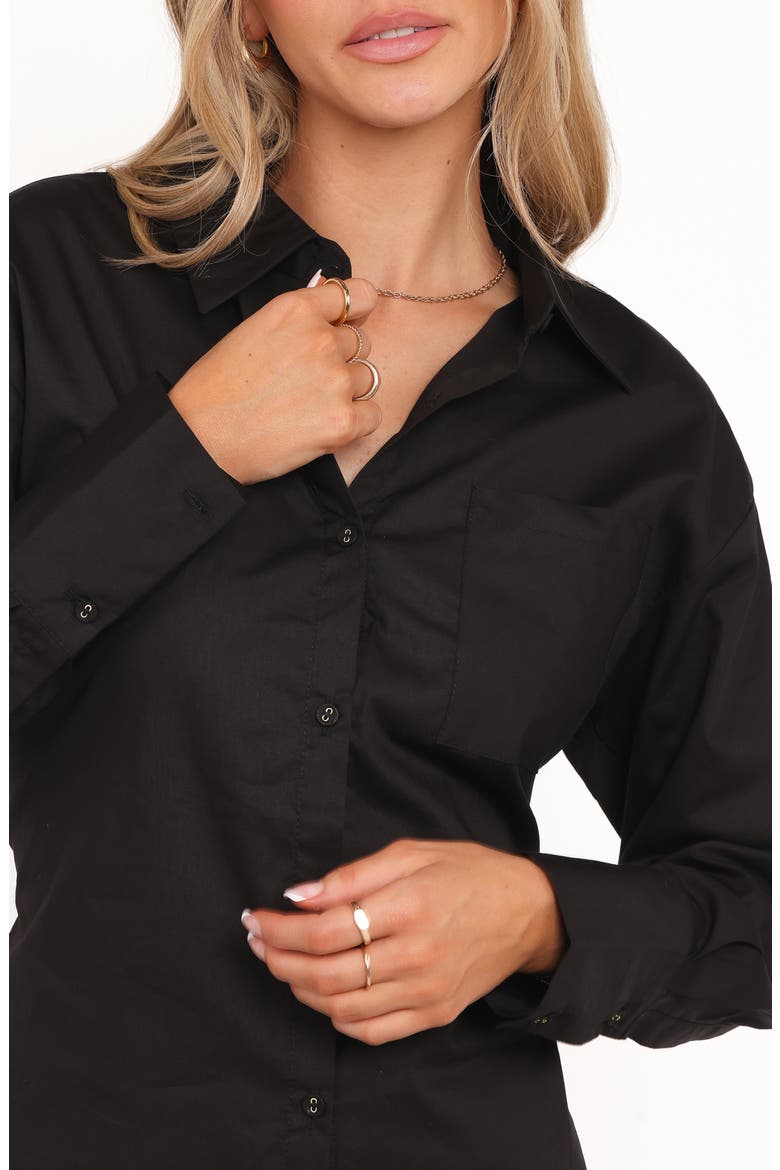 Yacra Tie Back Cotton Button-Up Shirt, Alternate, color, BLACK