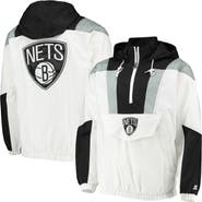 STARTER Men's Starter White Brooklyn Nets Striker Crinkle Half-Zip Hoodie Jacket