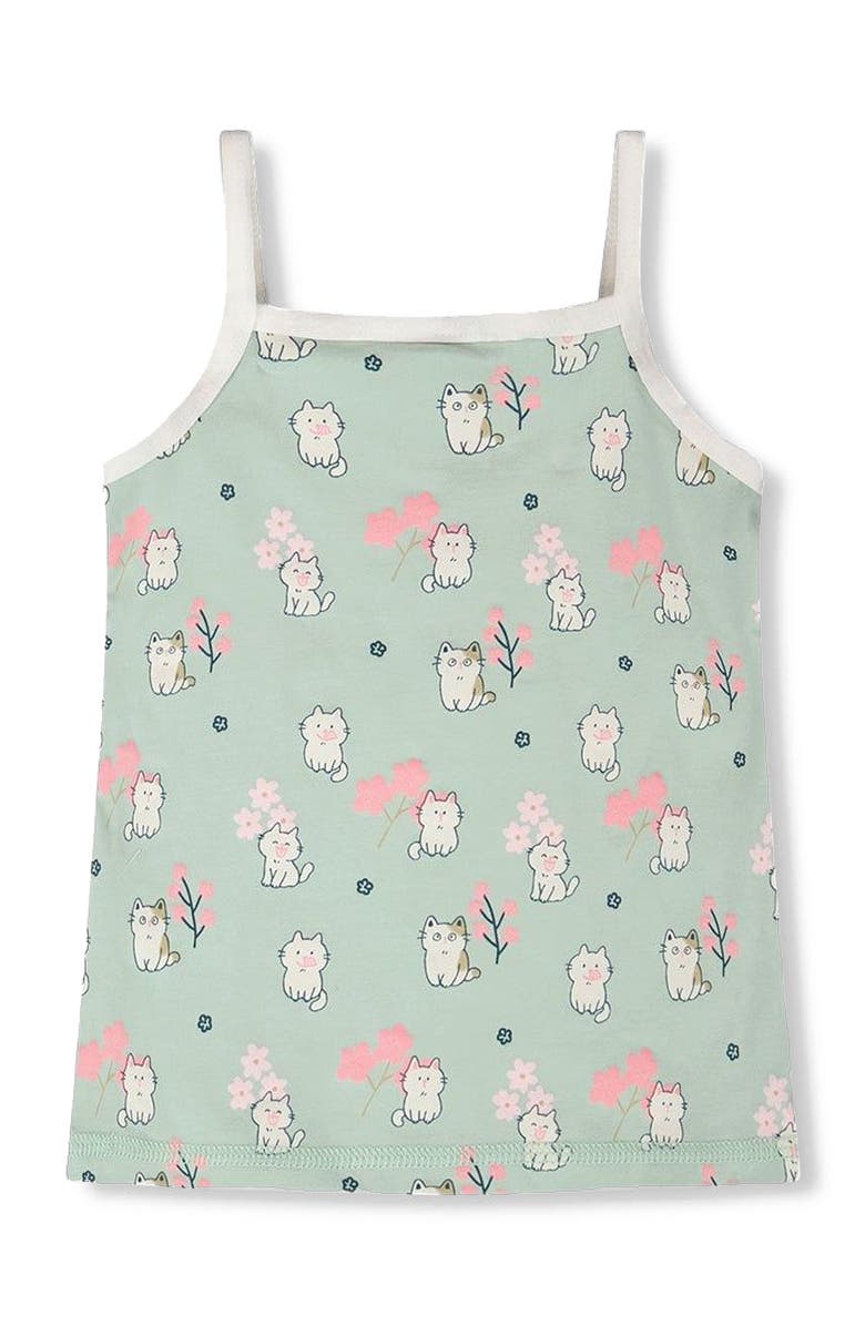 Deux par Deux Organic Cotton Kitten Tank Underwear, Alternate, color, Green Kitten Print