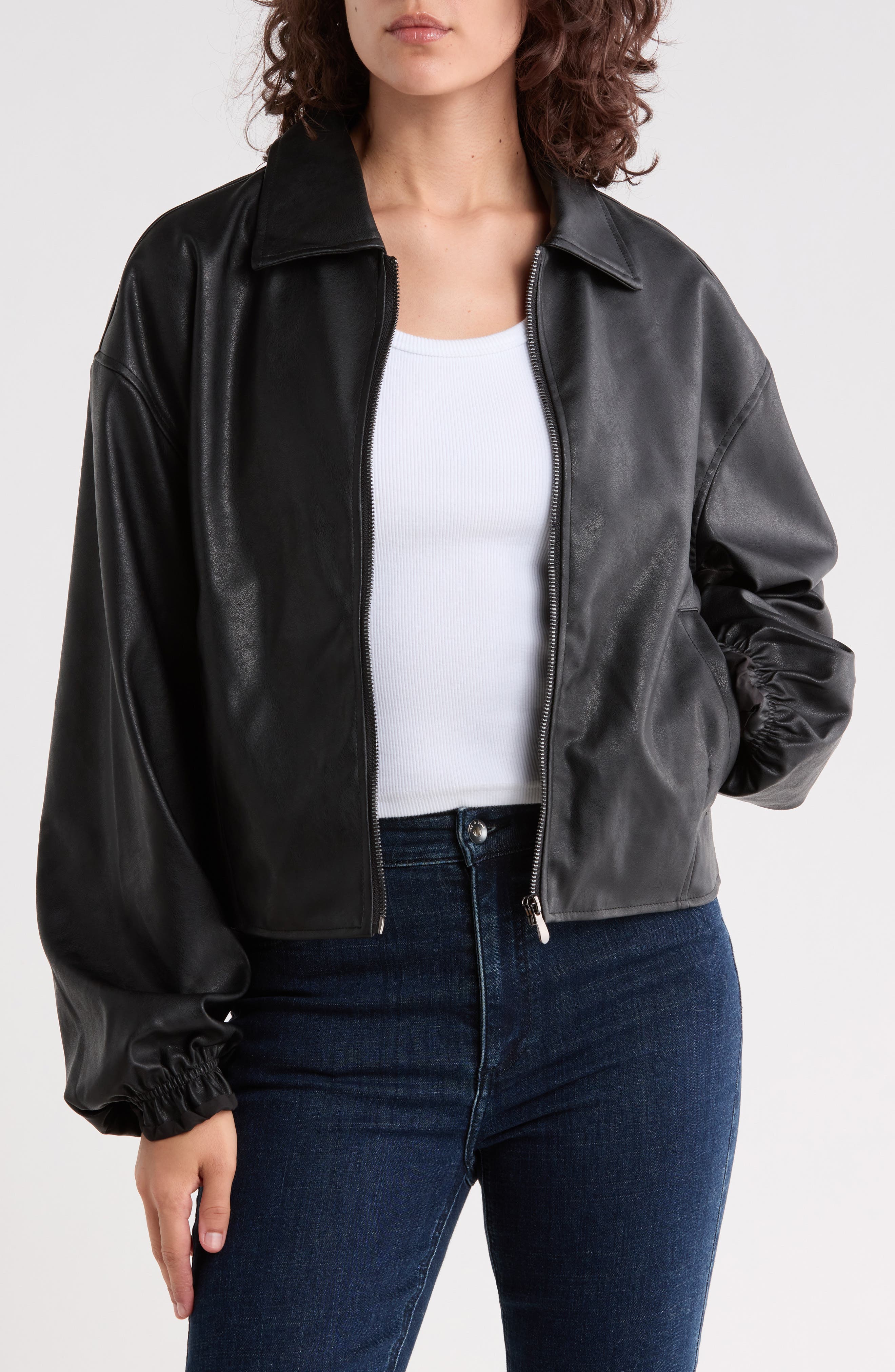 Faux Leather Bomber Jacket