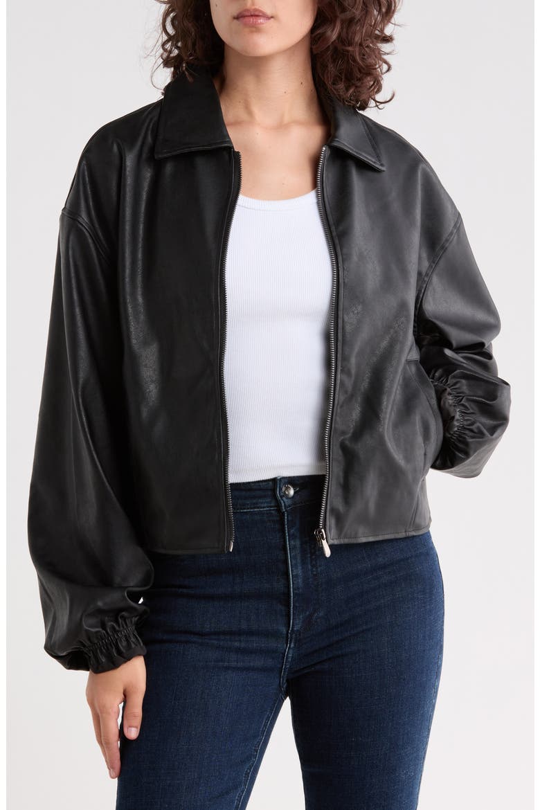 Faux Leather Bomber Jacket, Main, color, BLACK