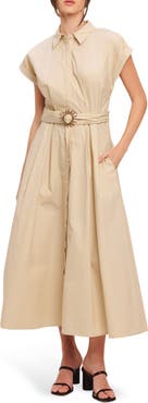 FLYING TOMATO Cap Sleeve Cotton Midi Dress