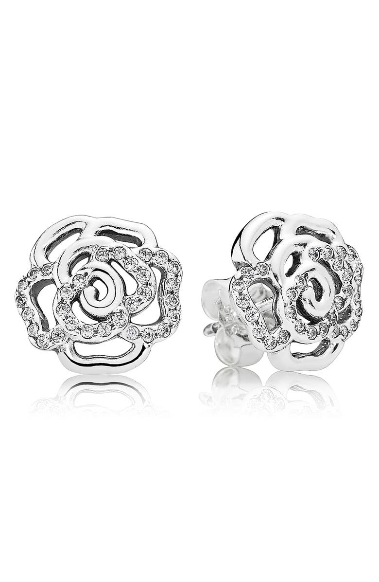 PANDORA 'Shimmering Rose' Stud Earrings, Main, color, 