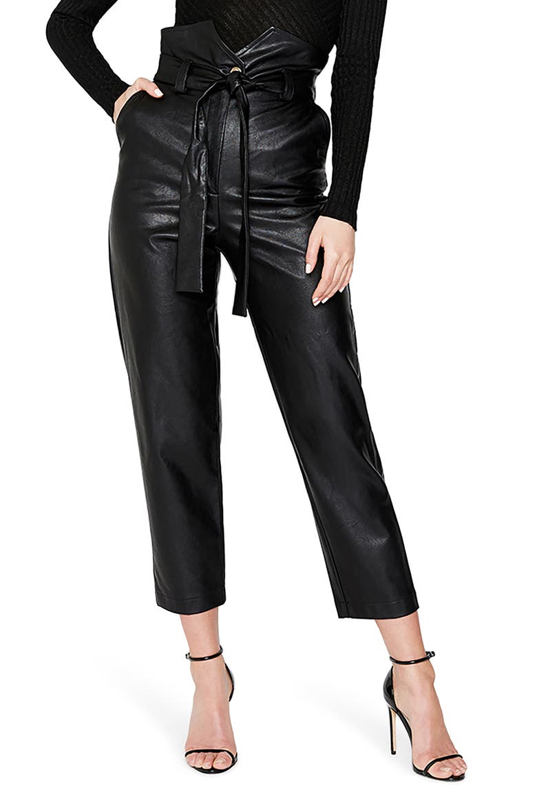 Debbie Textured Faux Leather Pants, Main, color, BLACK