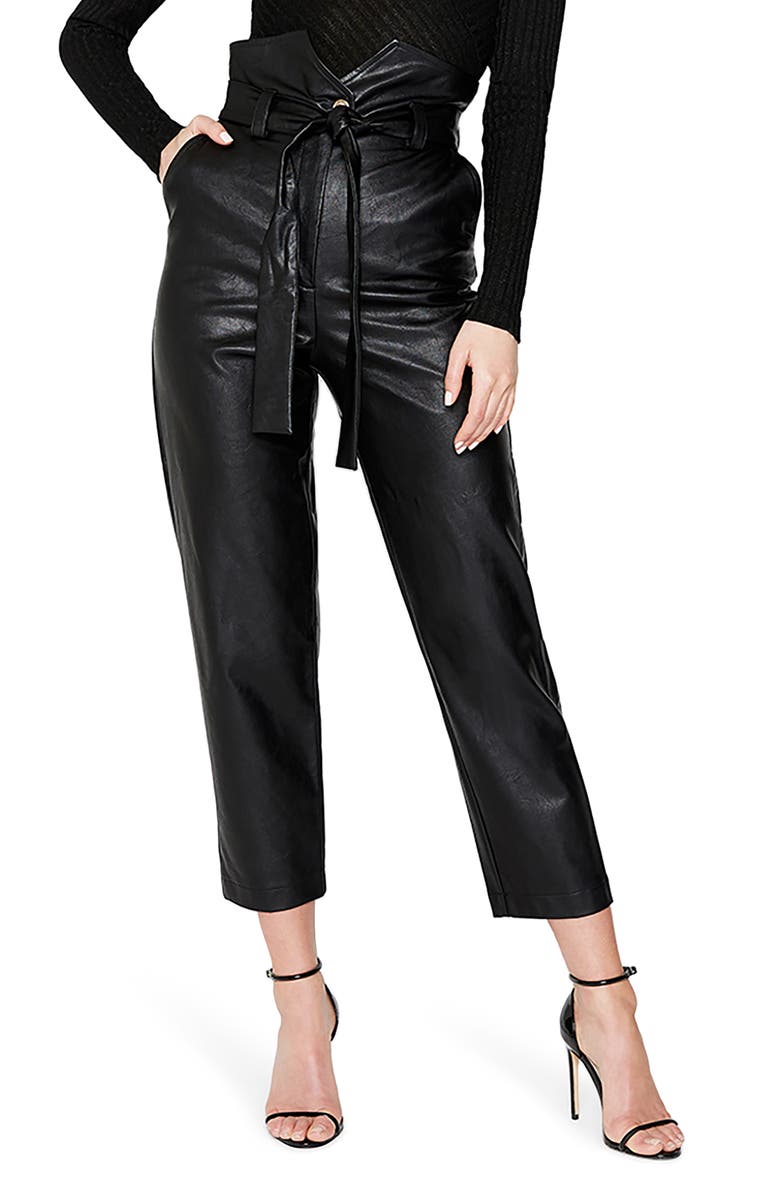 Bardot Debbie Textured Faux Leather Pants, Main, color, Black