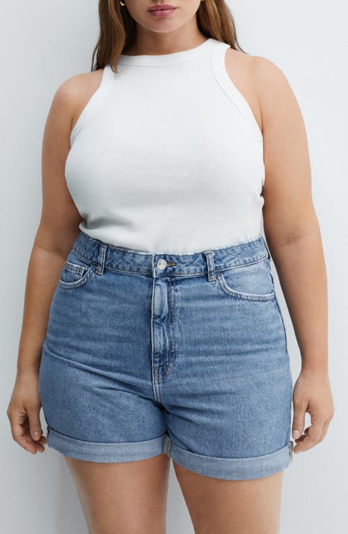 Mango High Waist Mom Fit Denim Shorts In Blue
