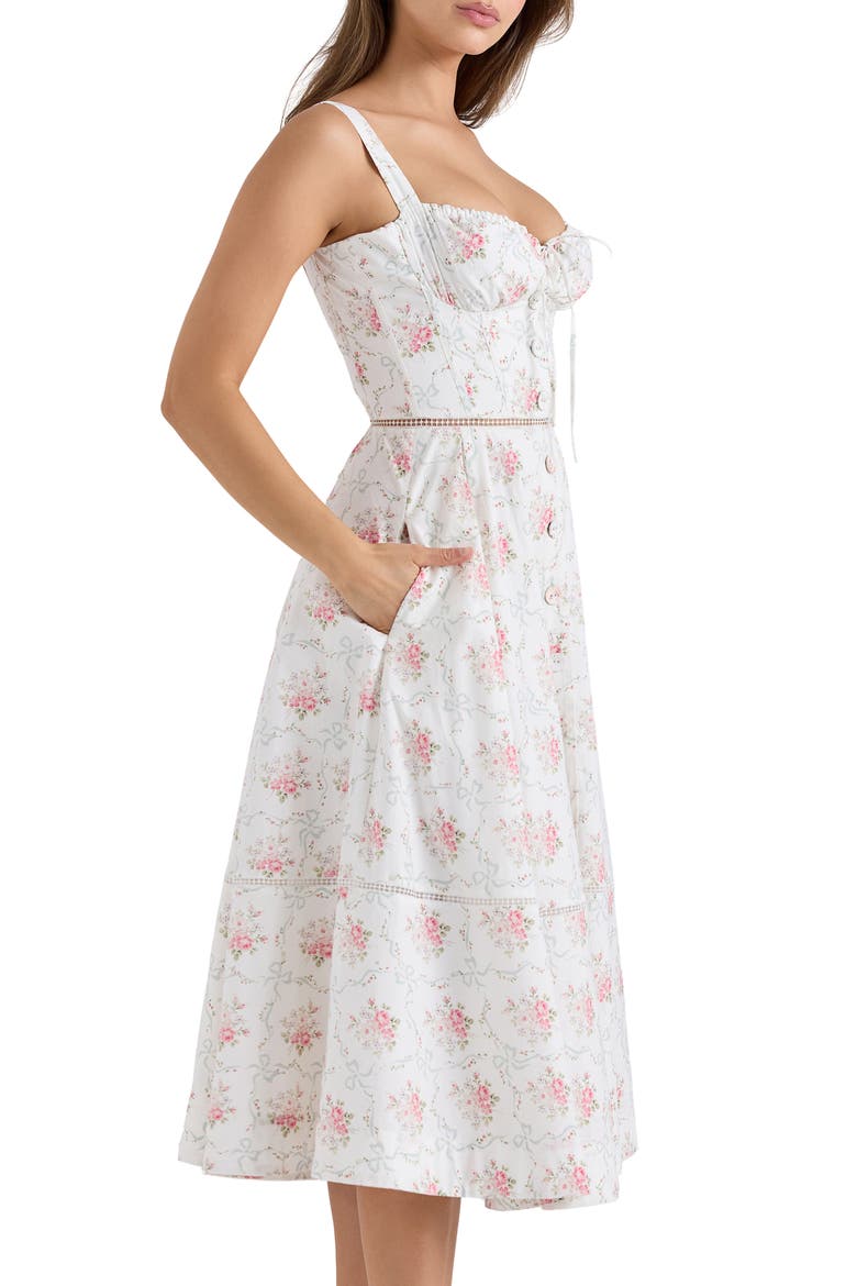 Chiarina Floral Print Midi Dress, Alternate, color, CREAM ROSE