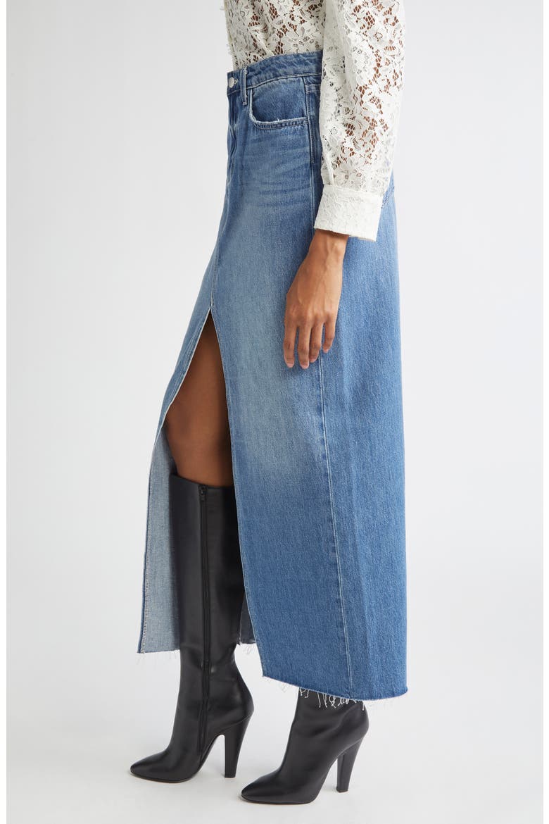 Rysa Front Slit Denim Maxi Skirt, Alternate, color, WOODROW