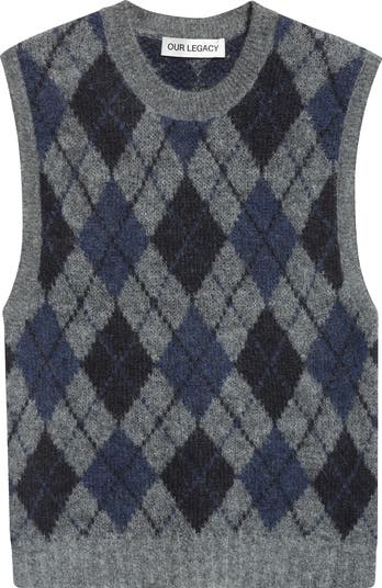 RAG & BONE Black Wool fashion Sleeveless Argyle Vest Size Medium