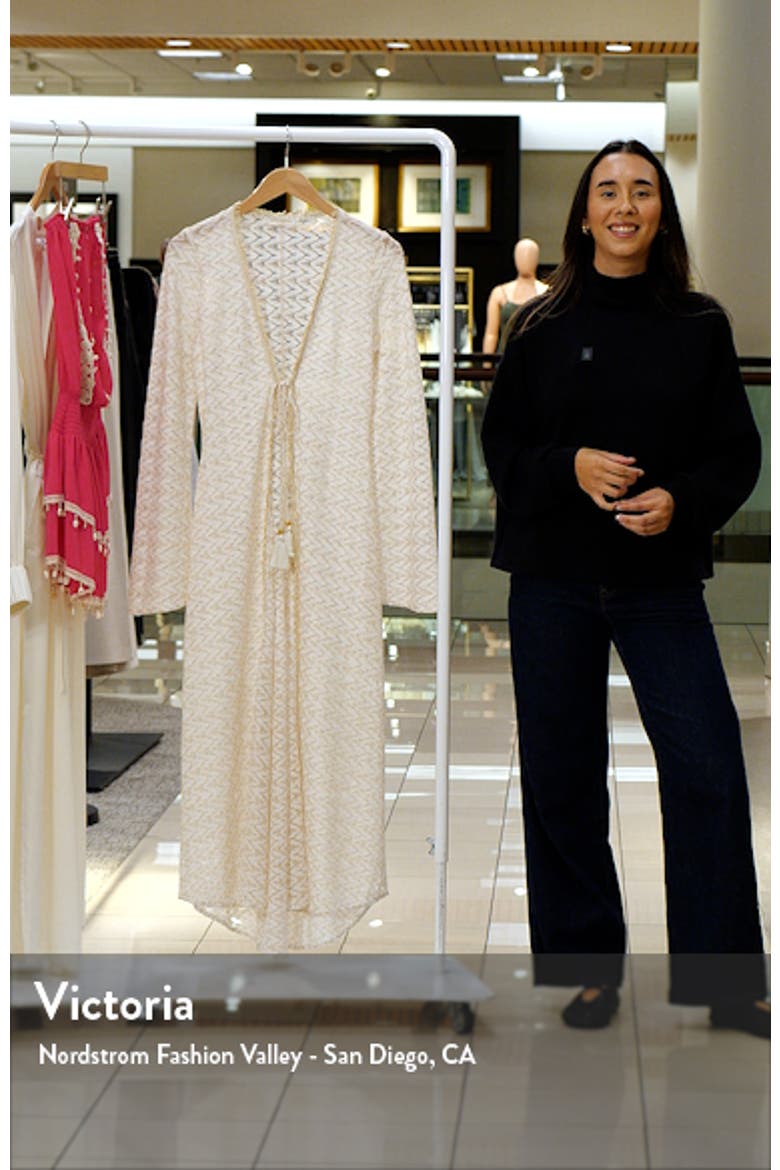 Fatima Metallic Long Sleeve Sheer Cover-Up Maxi Dress video