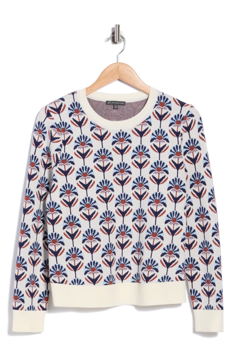 Floral Jacquard Crewneck Sweater, Main, color, RUSTIC CLAY FLORAL