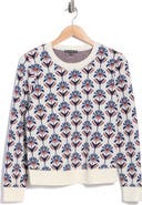 Adrianna Papell Floral Jacquard Crewneck Sweater